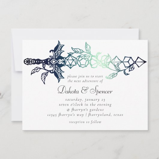 RPG-Schwert | Aquamarin Sheen Fantasy Tabletop Gam Einladung (Vorderseite)