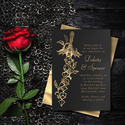 RPG-Schwert | Gold Sheen Fantasy Tabletop Gamer Di Einladung