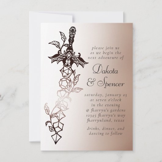 RPG-Schwert | Kupfer Fantasy Tabletop Gamer Dice Einladung (Vorderseite)