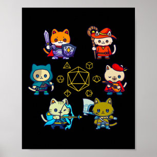 Rpg-Spieler Katzen D20 Würfel Nerdiger Geek-Katze  Poster
