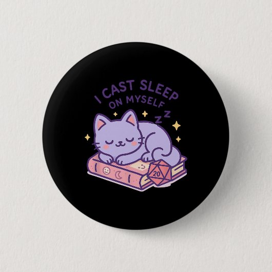 RPG-Spieler nerdige Katze schlafend D20-Würfel für Button (Vorderseite)