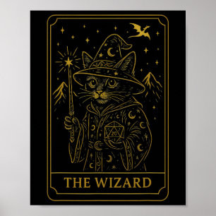 Rpg-Spieler-Zauberer-D20-Würfel-Nerdy-Geek-Katze-M Poster