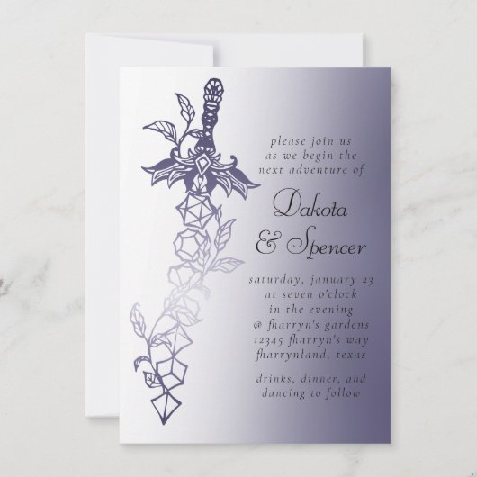 RPG Sword Luxe | Lila Fantasy Tabletop PnP Gamer Einladung (Vorderseite)