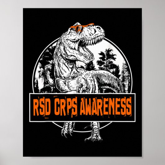 RSD CRPS Awareness Dinosaurier Orange Ribbon Poster (Vorne)