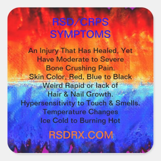 RSD, CRPS, Flammen brennen und Eisstürme frieren, Quadratischer Aufkleber (Vorderseite)