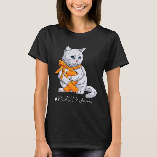 RSD CRPS-Sensibilisierungsmonat Orange Ribbon Cat T-Shirt (Vorderseite)
