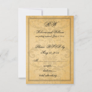 RSP-Karten für Vintage Black Damask-Hochzeiten RSVP Karte