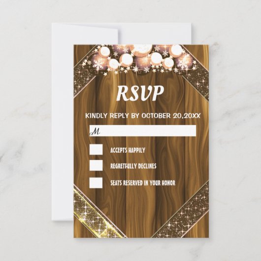 Rstic Wood Glitzer Gold Bright Bulb Light RSVP Karte (Vorderseite)
