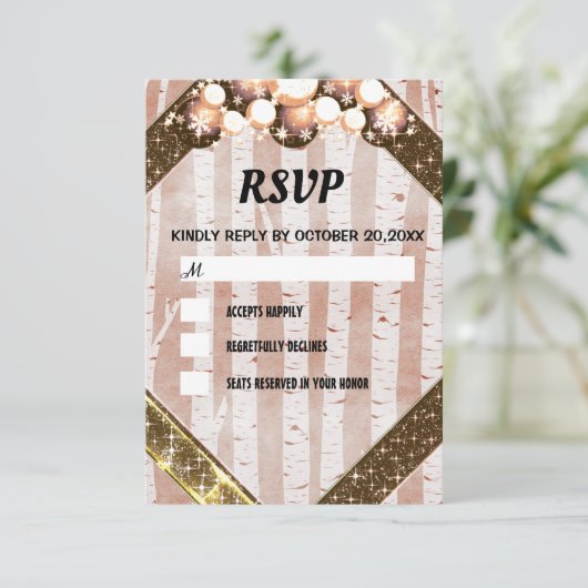 Rstic Wood Gold Glitzer Bright Bulb Light RSVP Karte (Stehend Vorderseite)
