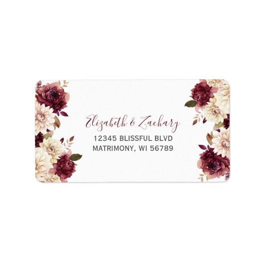 RSVP-Adresse von Burgundy Cream Floral Wedding Adressaufkleber (Vorne)