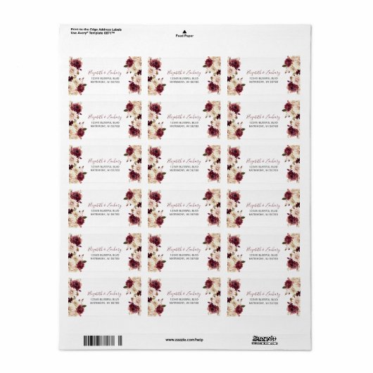 RSVP-Adresse von Burgundy Cream Floral Wedding Adressaufkleber (Vorne)