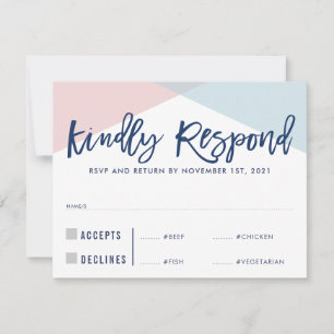 RSVP-ANTWORT-Antwort elegante rosa blaue Mahlzeite RSVP Karte