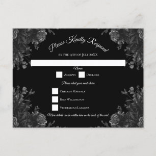 RSVP-Antwort auf Gothic Wedding Black Rose Feiertagspostkarte