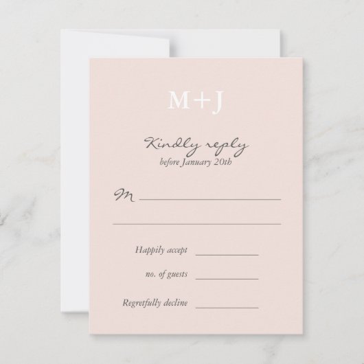RSVP-Antwort für die Blush Rustic Monogram Wedding RSVP Karte (Vorderseite)