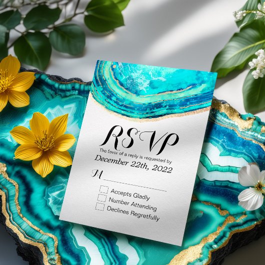 RSVP-Antwort Hochzeit Elegant Aquamarin & Gold Aga RSVP Karte