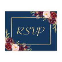 RSVP-Antwort von Burgundy Floral Gold Navy Blue We
