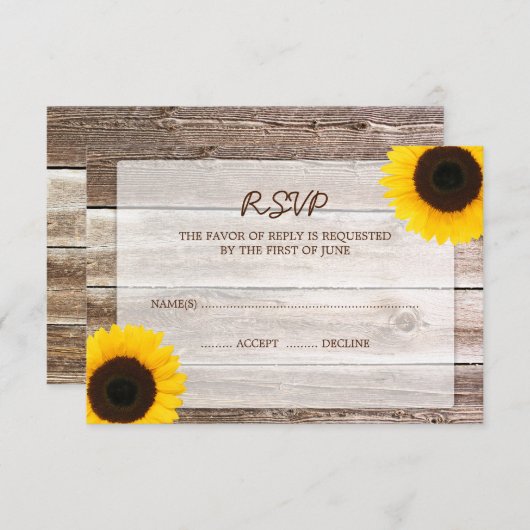 RSVP-Antwortkarte für Sonnenblumen-Stallholz RSVP Karte (Vorne/Hinten)