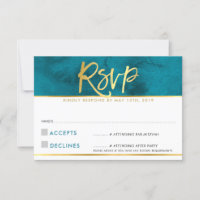 RSVP-Antwortkarte moderne tealblaue Goldschrift