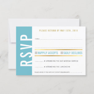 RSVP-ANTWORTKARTE süß türkis weiße Herzen Gold RSVP Karte