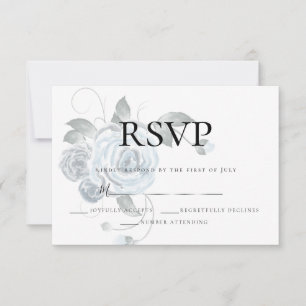 RSVP   Aquarell Staubblauer Blumen Hochzeit Silber Karte