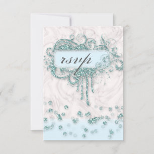 RSVP Baby Shower Junge Marmor Blau Glitter Konfett Karte