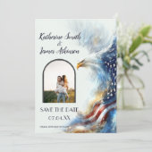 RSVP Bald Eagle Patriotic USA Semiquincentennial Save The Date (Stehend Vorderseite)