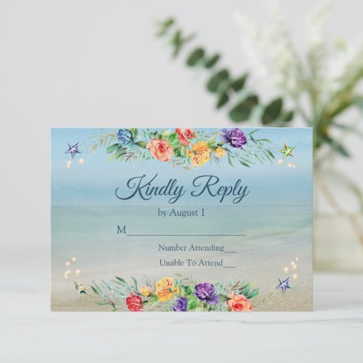 RSVP (Beach Floral Water Wedding) (Stehend Vorderseite)