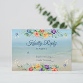 RSVP (Beach Floral Water Wedding) Karte (Stehend Vorderseite)