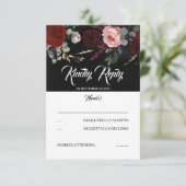 RSVP (Black and Burgundy Red Floral Wedding) (Stehend Vorderseite)