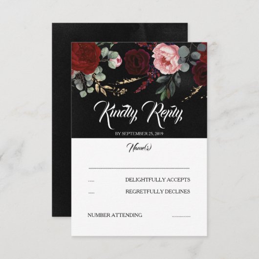 RSVP (Black and Burgundy Red Floral Wedding) (Vorne/Hinten)