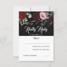 RSVP (Black and Burgundy Red Floral Wedding)