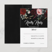 RSVP (Black and Burgundy Red Floral Wedding) Karte (Vorne/Hinten)