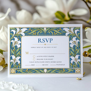 RSVP Blue Art Nouveau Lilien Hochzeit  Einladung