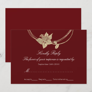RSVP Burgund Weinrot Gold Blumenkranz Hochzeit Einladung