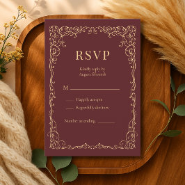 RSVP Burgundy Gold Minimalist Wedding