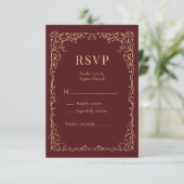 RSVP Burgundy Gold Minimalist Wedding Karte (Stehend Vorderseite)