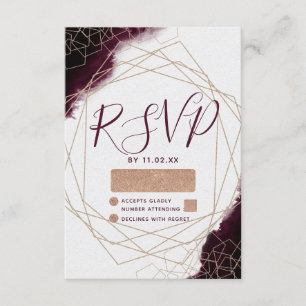RSVP (Burgundy Watercolor Geometric Frame Wedding) Karte