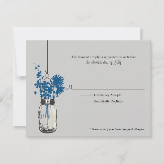 RSVP Card Blue Wild Blume & Mason Jar (Vorderseite)