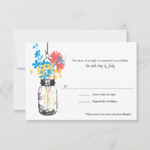 RSVP Card Blue Wild Blume & Mason Jar Karte