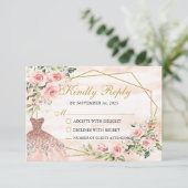 RSVP Card Blush Pink Quinceañera (Stehend Vorderseite)