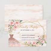 RSVP Card Blush Pink Quinceañera Karte (Vorne/Hinten)