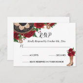 RSVP Card Charra Quinceañera, Rote Rosen Mariachi (Vorne/Hinten)