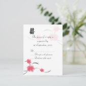 RSVP Card Cherry Blossom Doppeltes Glück (Stehend Vorderseite)