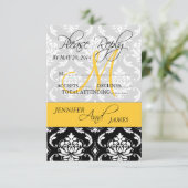 RSVP CARD Damask Monogram Name Yellow Einladung (Stehend Vorderseite)