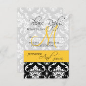 RSVP CARD Damask Monogram Name Yellow Einladung (Vorne/Hinten)