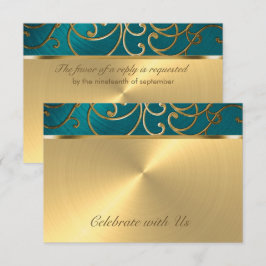 RSVP Card Elegant Aquamarin Blue and Gold Filigree Karte