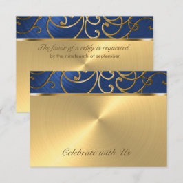 RSVP Card Elegant Blue and Gold Filigree Karte