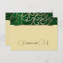 RSVP Card Elegant Emerald Green Gold Filigree Einladung