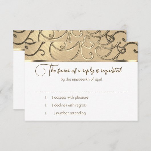 RSVP Card Elegant Gold Filigree Einladung (Vorne/Hinten)