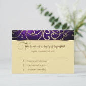 RSVP Card Elegant Lila und Gold Filigree (Stehend Vorderseite)